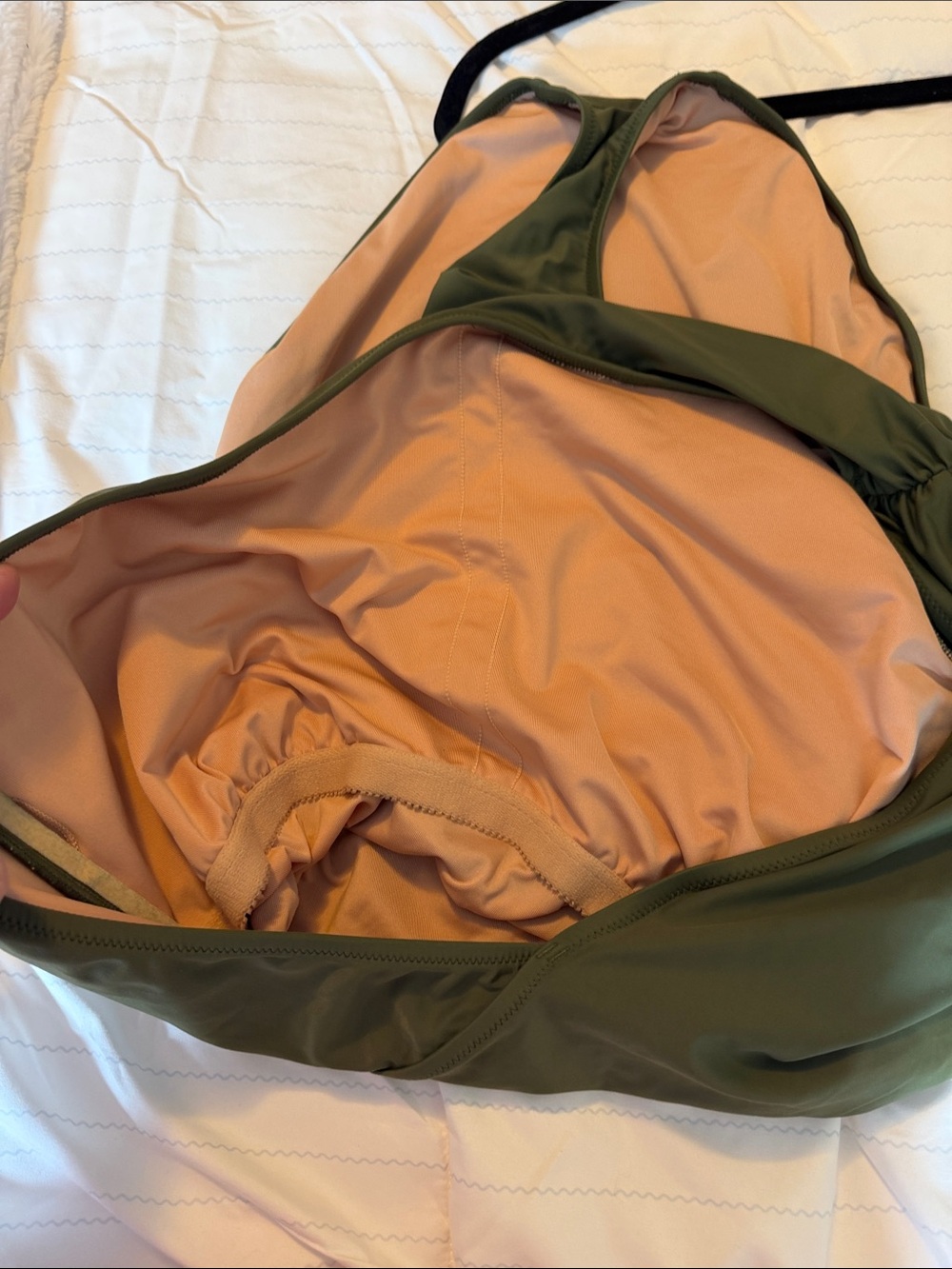J. Crew Olive Green One-Shoulder Ruched One-Piece Swimsuit 18 - Picture 3 of 8